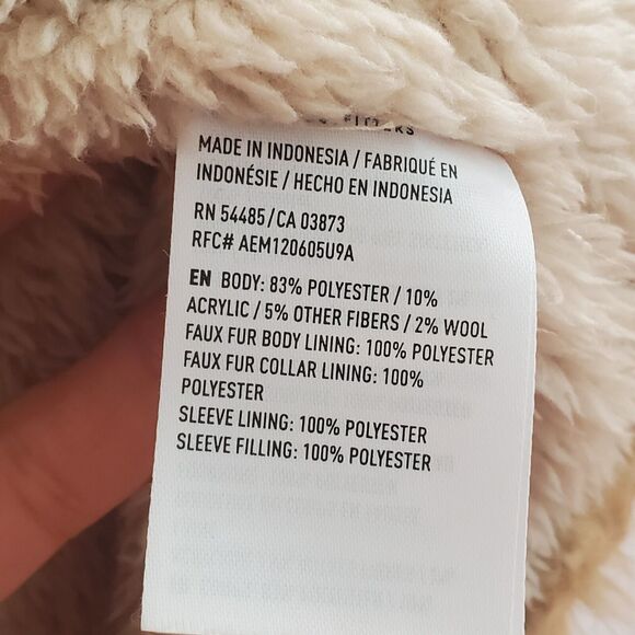 American Eagle Terry Lined Coat Tan Tartan Plaid Button Up Cozy Grunge Outdoor - Picture 9 of 12